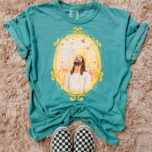 Watercolor Jesus Faux Glitter | Digital Design | PNG | Sublimation | Gold Frame | Kid Adult Shirt Design | Original Creator