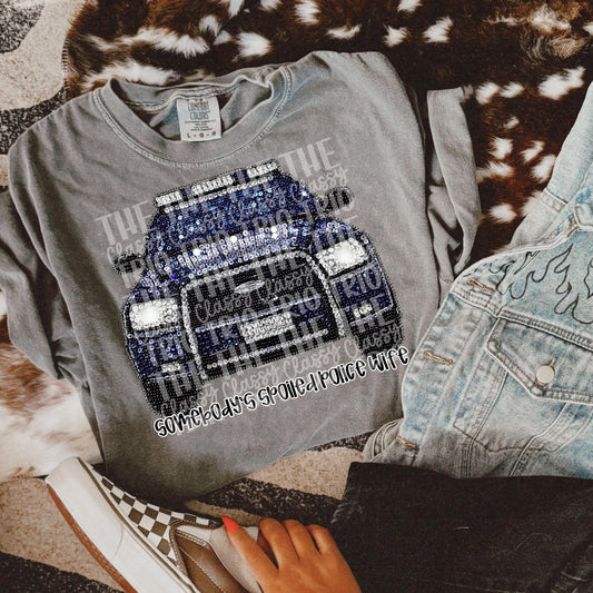 Faux Rhinestone Spoiled Police Wife | Digital Design | PNG | Sublimation | DTF | Work | Wife Shirt Design | Spoiled Blue Collared | Trending