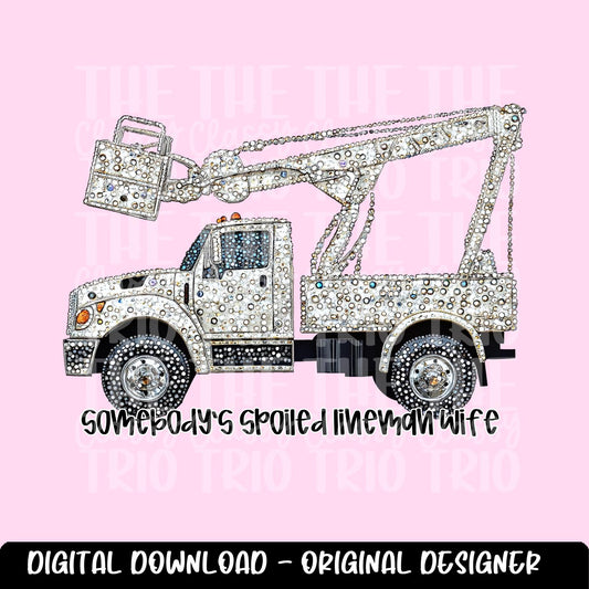 Faux Rhinestone Spoiled Lineman Wife | Digital Design | PNG | Sublimation | DTF | Blue Collar | Viral Shirt Design | Country | Trending