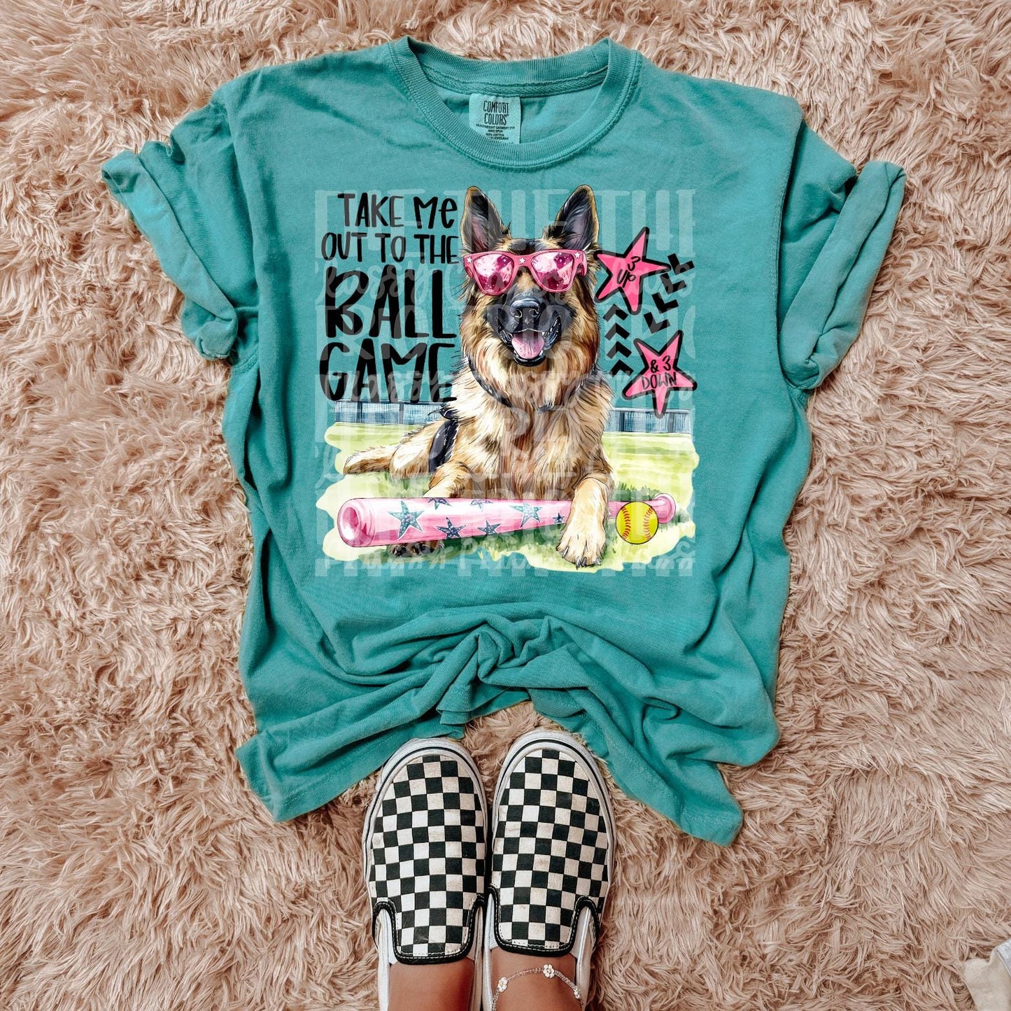 Preppy Softball Dog German Shepherd | PNG | Digital Design | Floral | Ball Game| Sublimation DTF | Shirt Design | Sports in Spring