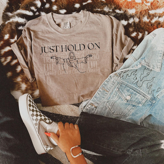Just Hold On | Jesus Line Drawing Digital Design | PNG | Sublimation | Christian Design | Bible | Kid Adult Shirt Design | Original Creator