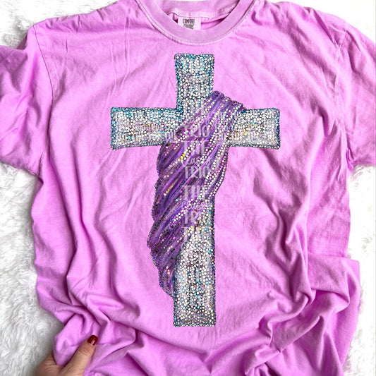 Faux Rhinestone Sequin Cross | Digital Design | PNG | Sublimation | DTF | Religious | Christian Shirt Design | Jesus | Trending