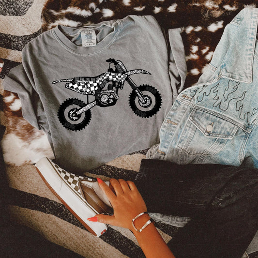 Faux Rhinestone Checkered Dirt Bike | Digital Design | PNG | Sublimation | DTF | Outdoors | SXS Shirt Design | Country | Trending