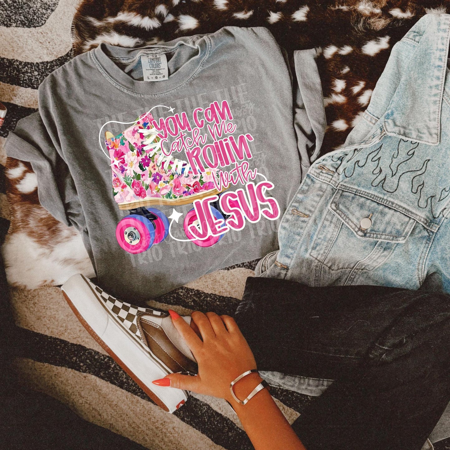Rollin with Jesus | Digital Design | PNG | Sublimation | Floral Watercolor | Bible | Kid Adult Shirt Design | Original Creator | Skates