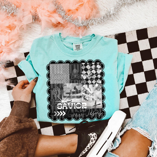 Jesus Black White Collage | Digital Design | PNG | Sublimation | Checkered | Bible | Kid Adult Shirt Design | Original Creator | Scallop