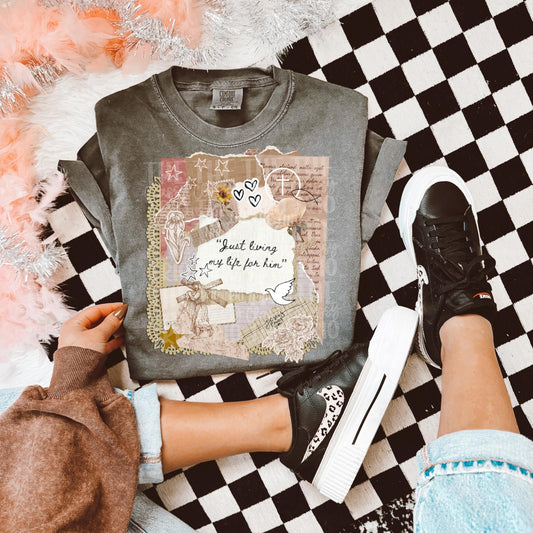 Vintage Jesus Live for Him Collage | Digital Design | PNG | Sublimation | Bible | Kid Adult Shirt Design | Original Creator | Scallop