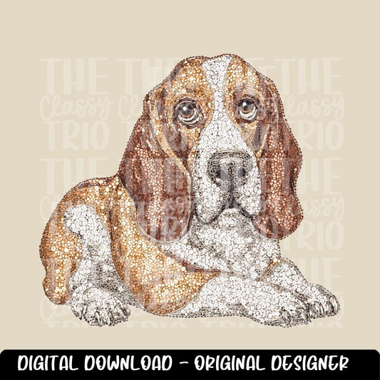 Faux Rhinestone Tan Basset Hound | Digital Design | PNG | Sublimation | DTF | Dog Breed | Shirt Design | Hunting Dog Country | Trending