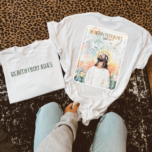 Beauty From Ashes Watercolor Jesus | Digital Design | PNG | Sublimation | Bible Verse | Kid Adult Shirt Design | Original Creator