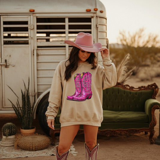 Faux Rhinestone Pink Cowgirl Boots | Digital Design | PNG | Sublimation | DTF | Agriculture | Shirt Design | Country | Trending | Cowboy