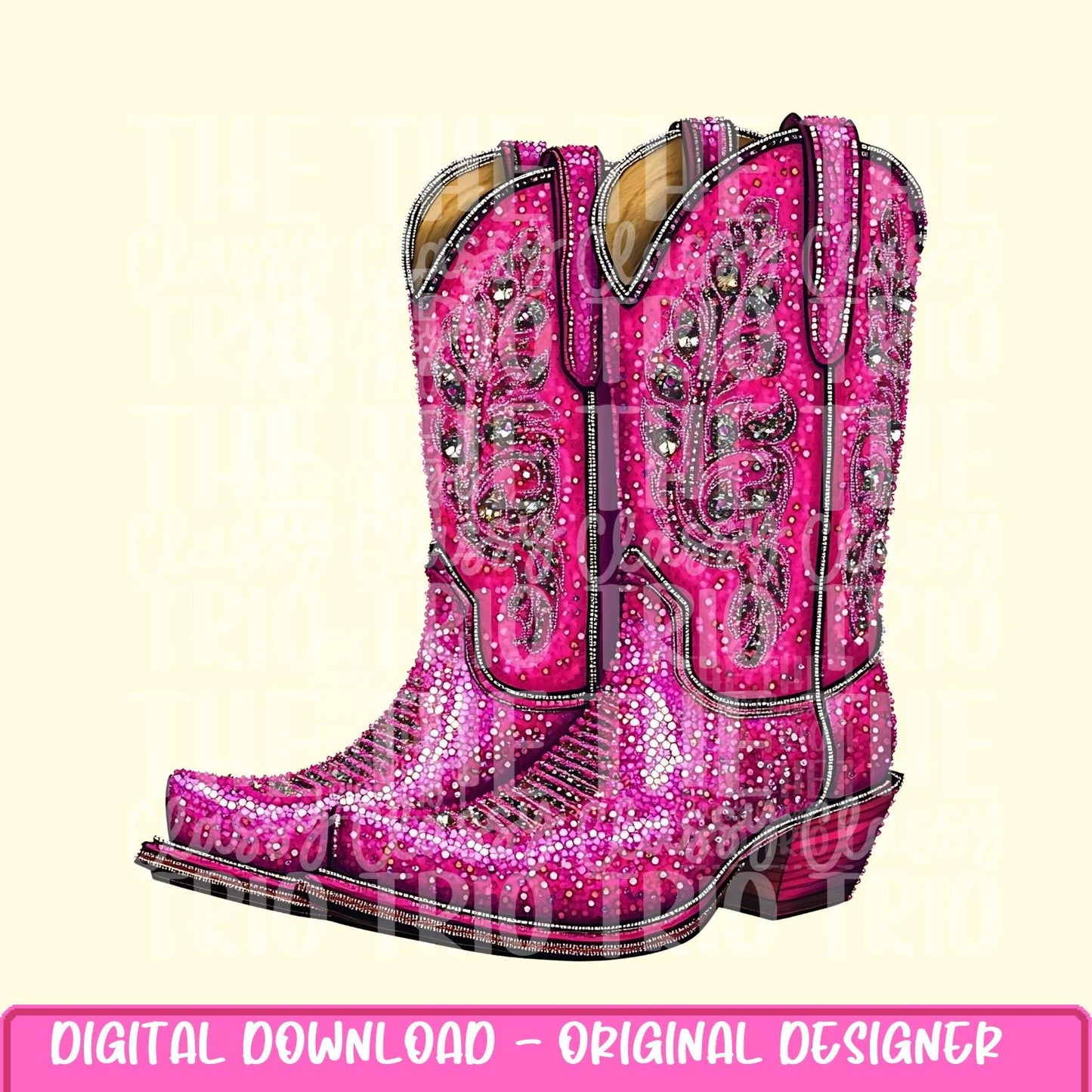 Faux Rhinestone Pink Cowgirl Boots | Digital Design | PNG | Sublimation | DTF | Agriculture | Shirt Design | Country | Trending | Cowboy