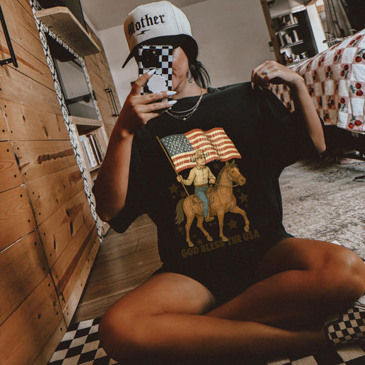 Vintage Cowboy God Bless the USA | Digital Design | PNG | Sublimation | Retro Western | Country Shirt Design | Trend Shirt | Vintage | Flag