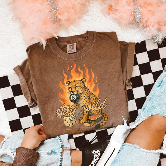 Stay Wild Flame Cheetah | Digital Design | PNG | Sublimation | Y2K | Retro Western | Country Shirt Design | Trend Shirt | Vintage | Dice