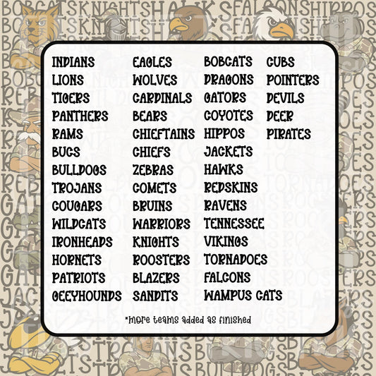 Camo Stacked Team Bundle | Digital Design | PNG | Sublimation | DTF | Western Camouflage | Shirt Designs | Trending | Mascots | Vintage Look