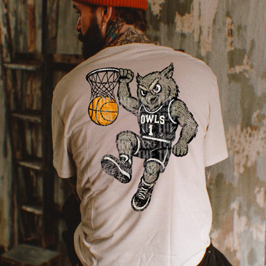 Owls Basketball Grudge | Digital Design | PNG | Original Designer | Retro Shirt Design Trend | Vintage Chalk Distressed | School Mascot