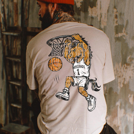 Mustang Basketball Mascot - Retro Chalk Design PNG (Digital Download)