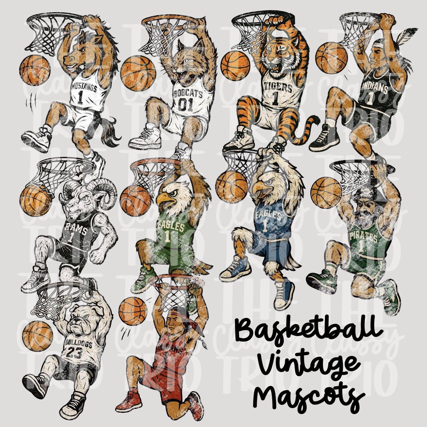 Vintage Basketball Mascot PNG Bundle | Distressed Sports Designs (Digital)