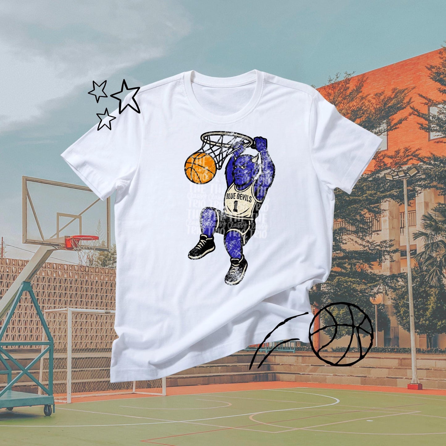 Blue Devil Basketball Grudge | Digital Design | PNG | Original Designer | Retro Shirt Design Trend Vintage Chalk Distressed | School Mascot