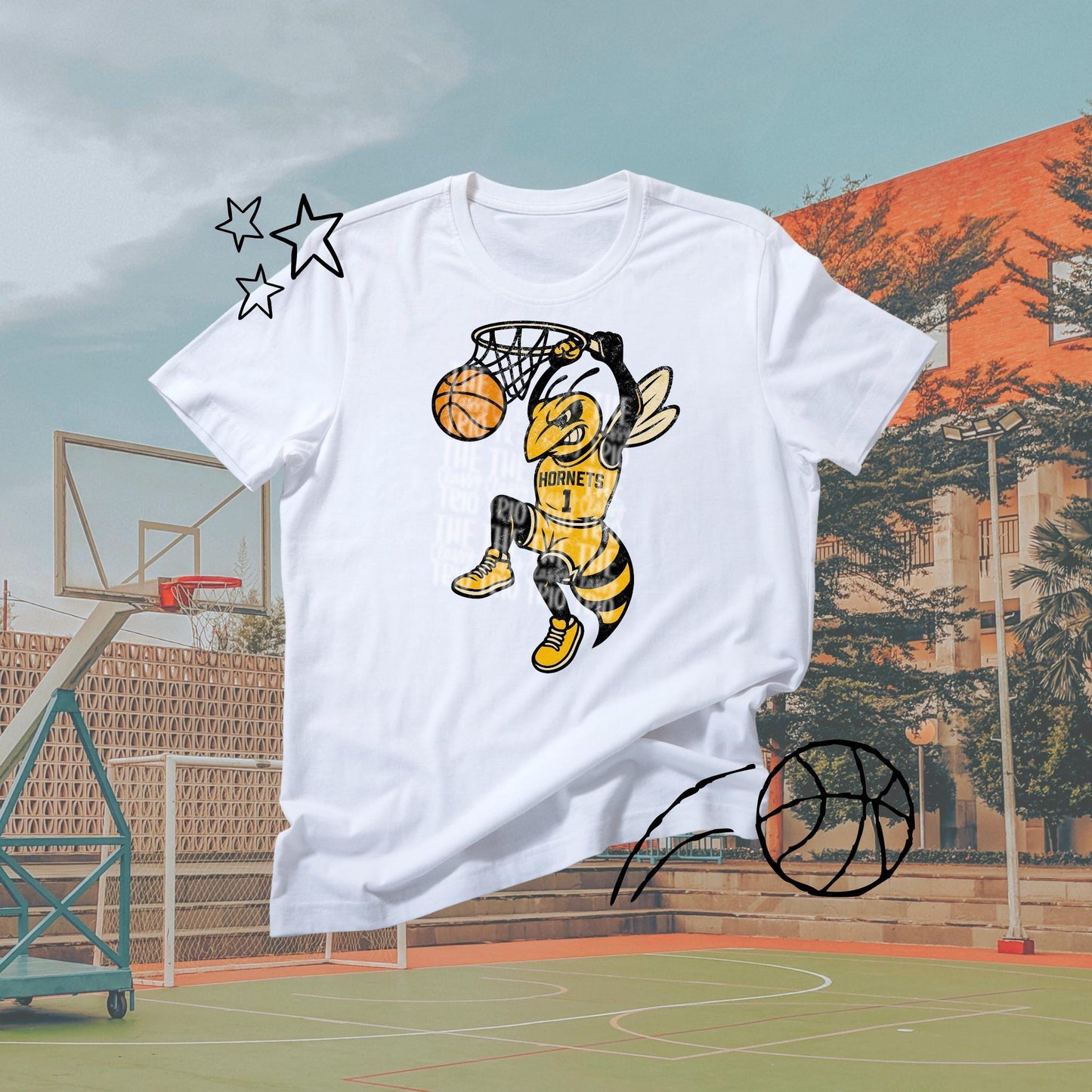 Hornets Basketball Grudge | Digital Design | PNG | Original Designer | Retro Shirt Design Trend | Vintage Chalk Distressed | School Mascot