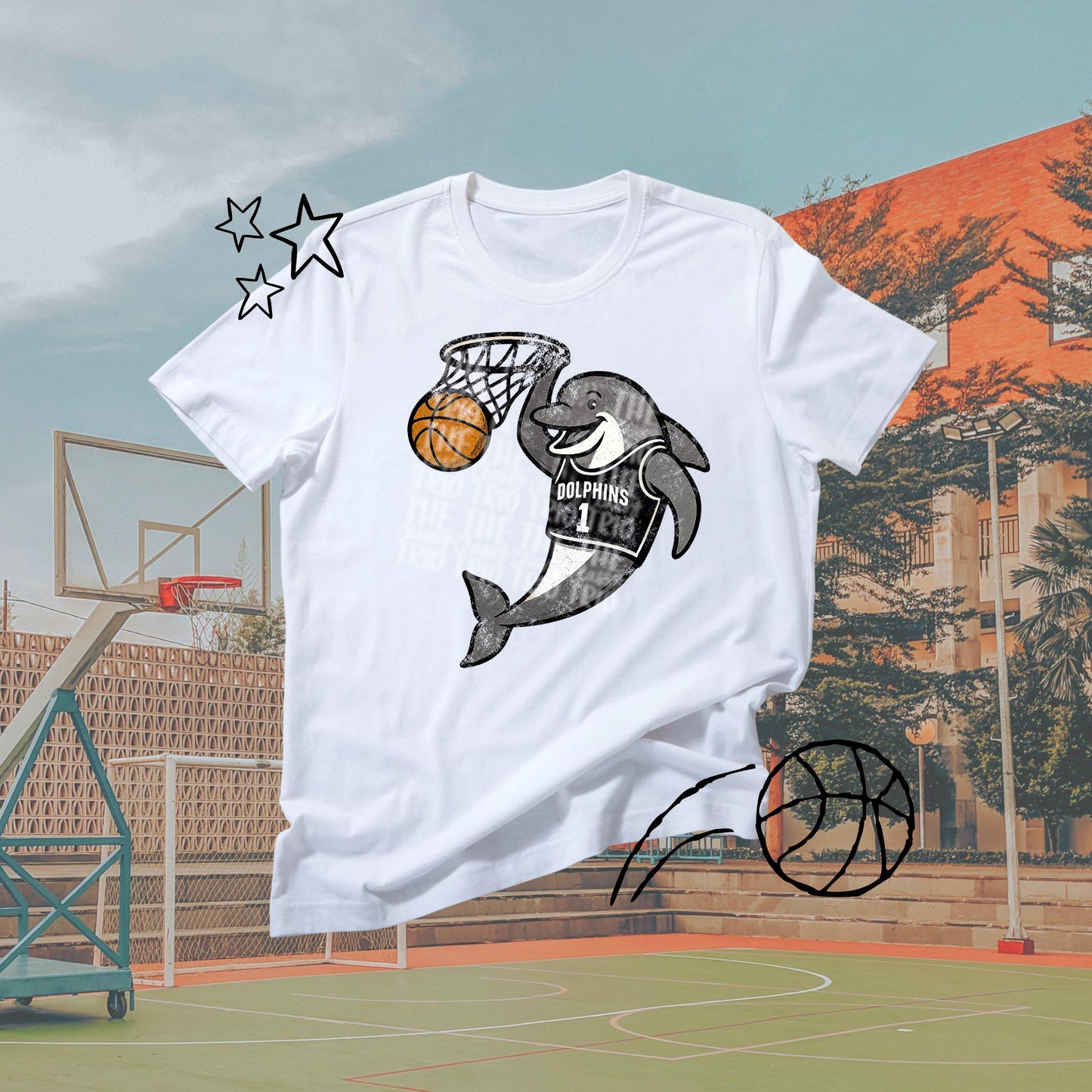 Dolphins Basketball Grudge | Digital Design | PNG | Original Designer | Retro Shirt Design Trend | Vintage Chalk Distressed | School Mascot
