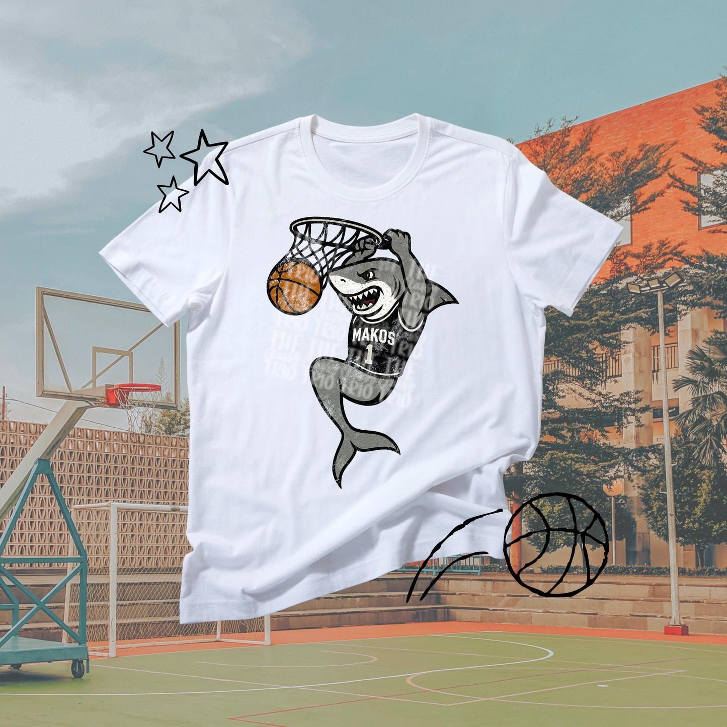 Sharks Basketball Grudge | Digital Design | PNG | Original Designer | Retro Shirt Design Trend | Vintage Chalk Distressed | School Mascot