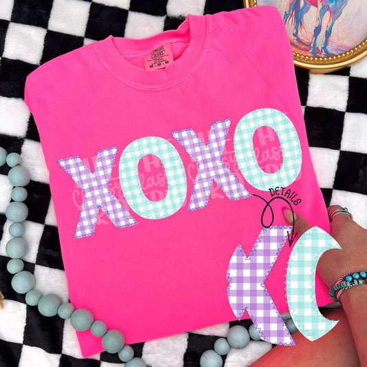 XOXO Valentine | Digital Design | PNG | Sublimation | Faux Embroidery | Plaid | Shirt Design | Kid and Adult Design | Trending