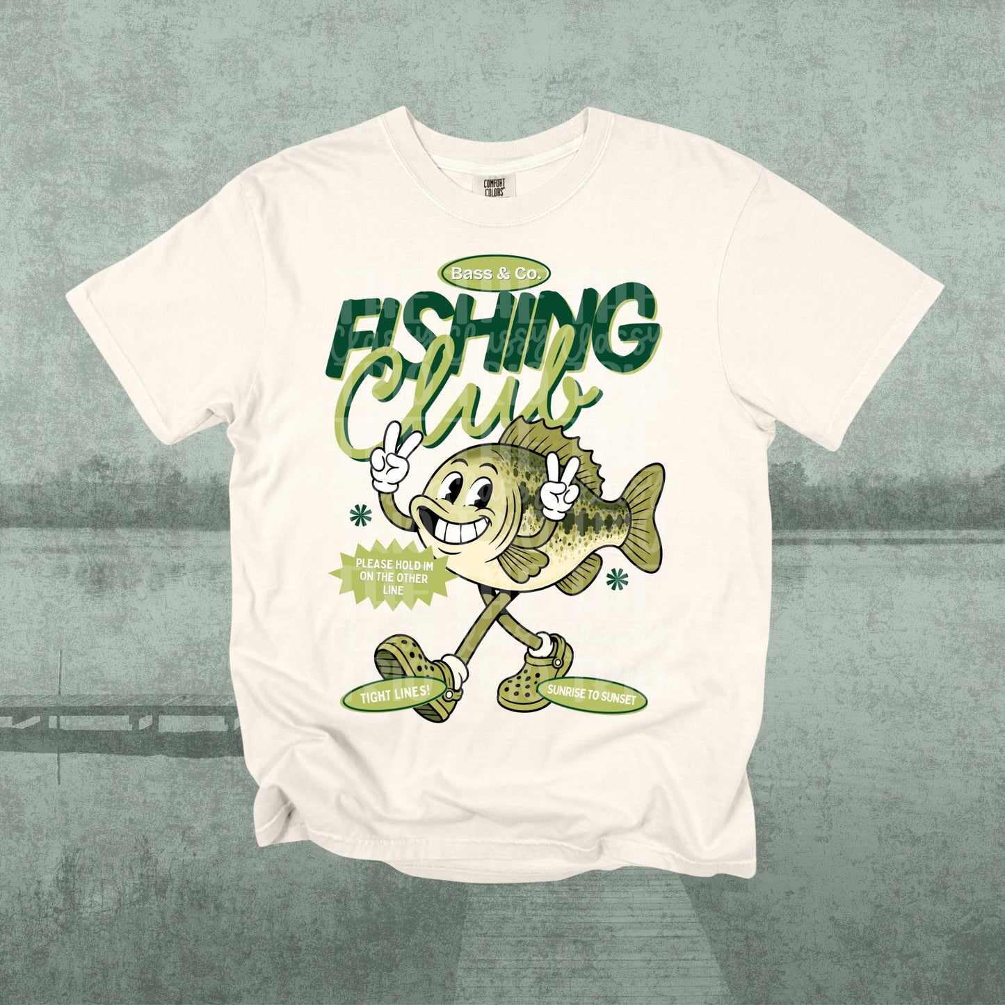 Bass Fishing Club PNG | Retro Lake Life Fish Mascot Shirt Design | Vintage Fishing Tee Graphic with Pocket Design Included | Trendy | Summer