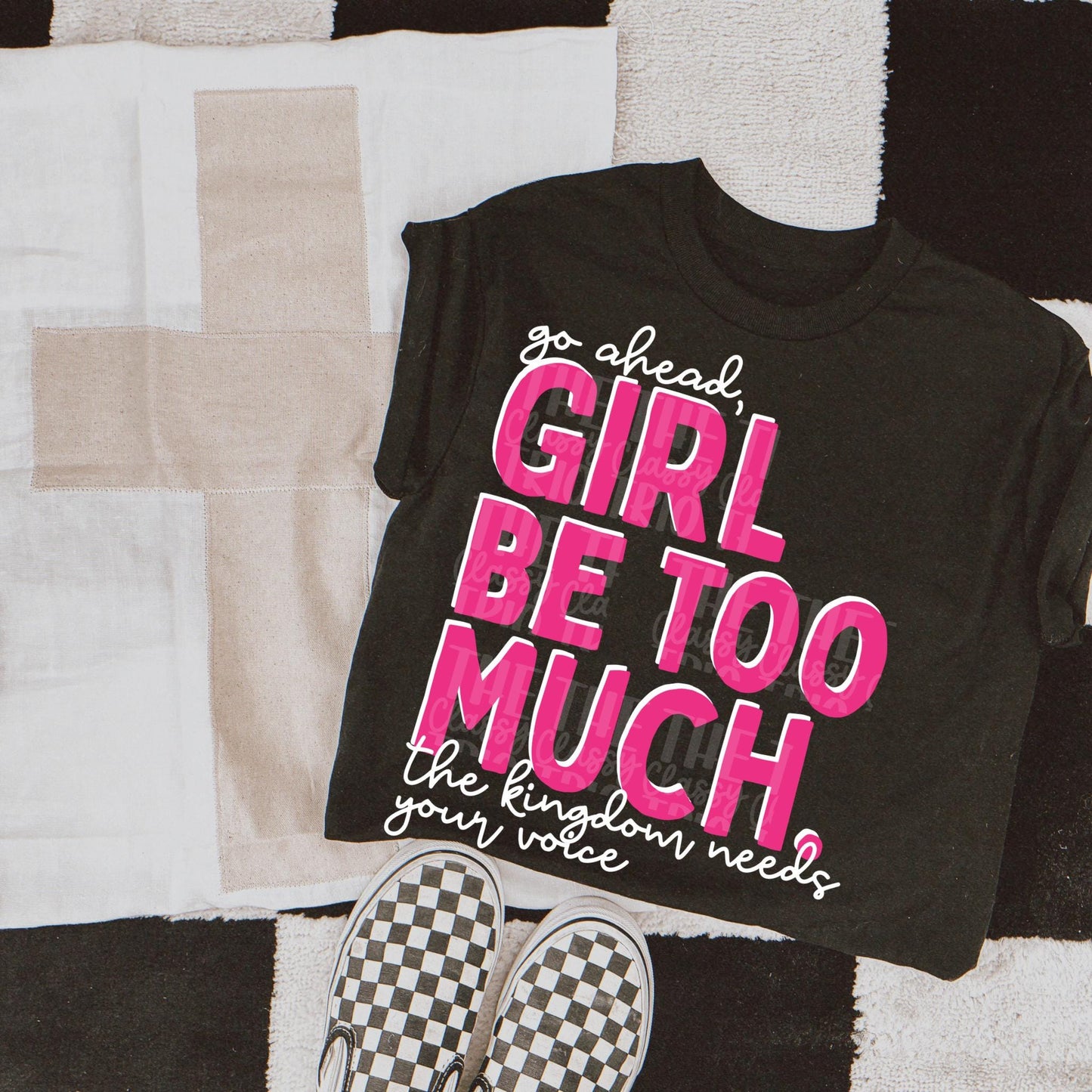 Girl Be Too Much Esther PNG | Christian Digital Design | Jesus, Bible Verse, Trendy, Church Shirt, Front Back, Trending (Digital Download)