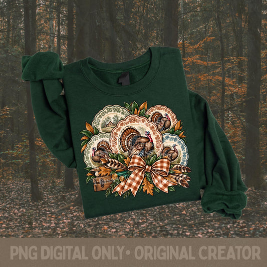 Thanksgiving Turkey PNG, Vintage Hunting Design, Southern Hunting Plate Collage, Sublimation, Fall Shirt Design, Country Digital