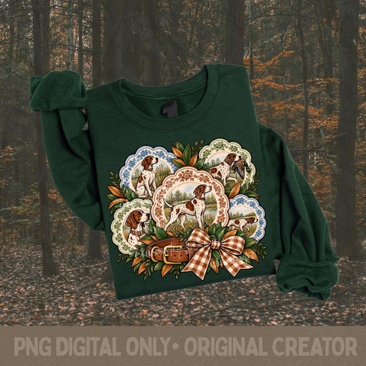 Bird Dog PNG, Vintage Hunting Design, Southern Hunting Plate Collage, Sublimation, Fall Shirt Design, Country Digital, German Shorthair Dog