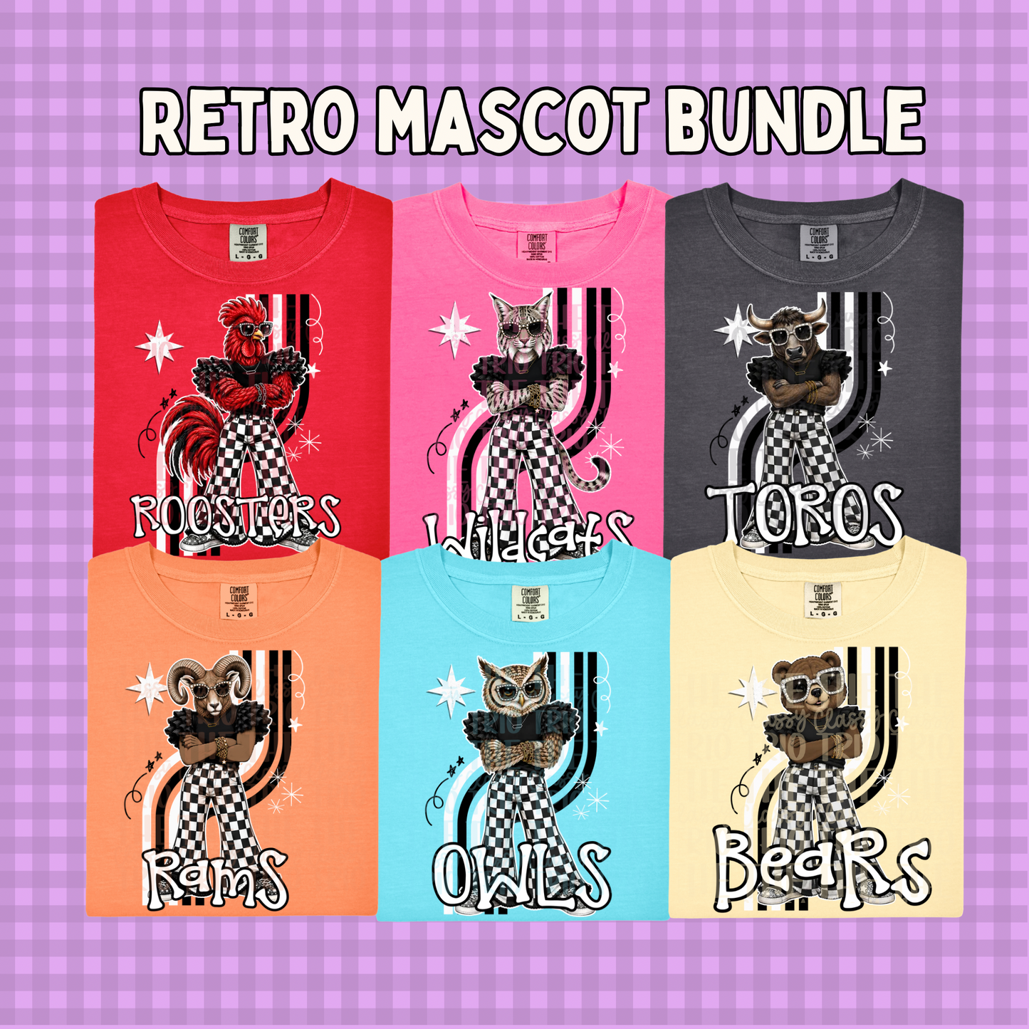 Retro Mascots Bundle PNG | Trendy Design School Shirt, Teacher, School Spirit Digital