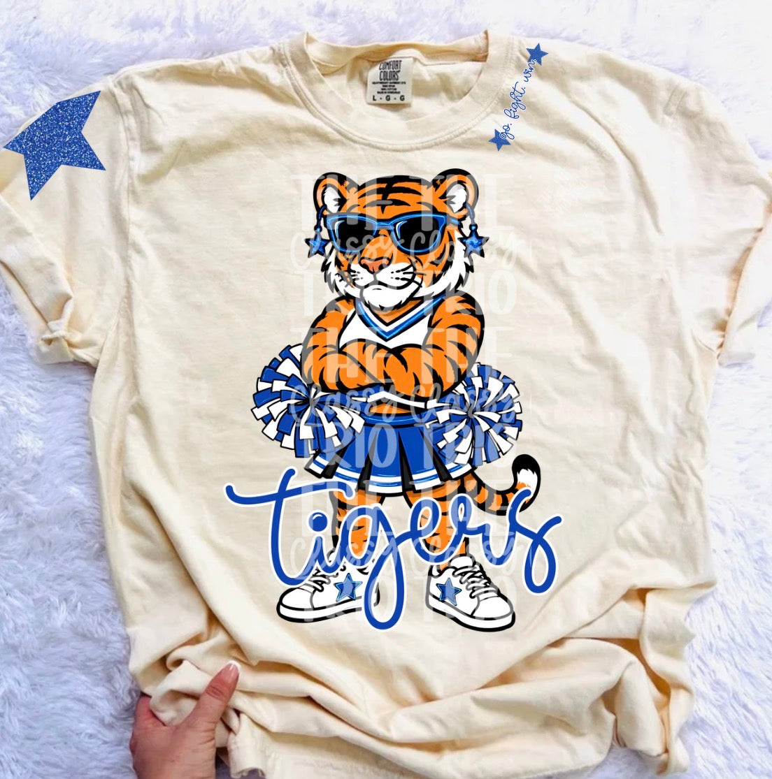 Tigers Mascot PNG | Team Spirit Sublimation DTF Design, Blue White Cheerleading, School Spirit Wear Trending (Digital File)
