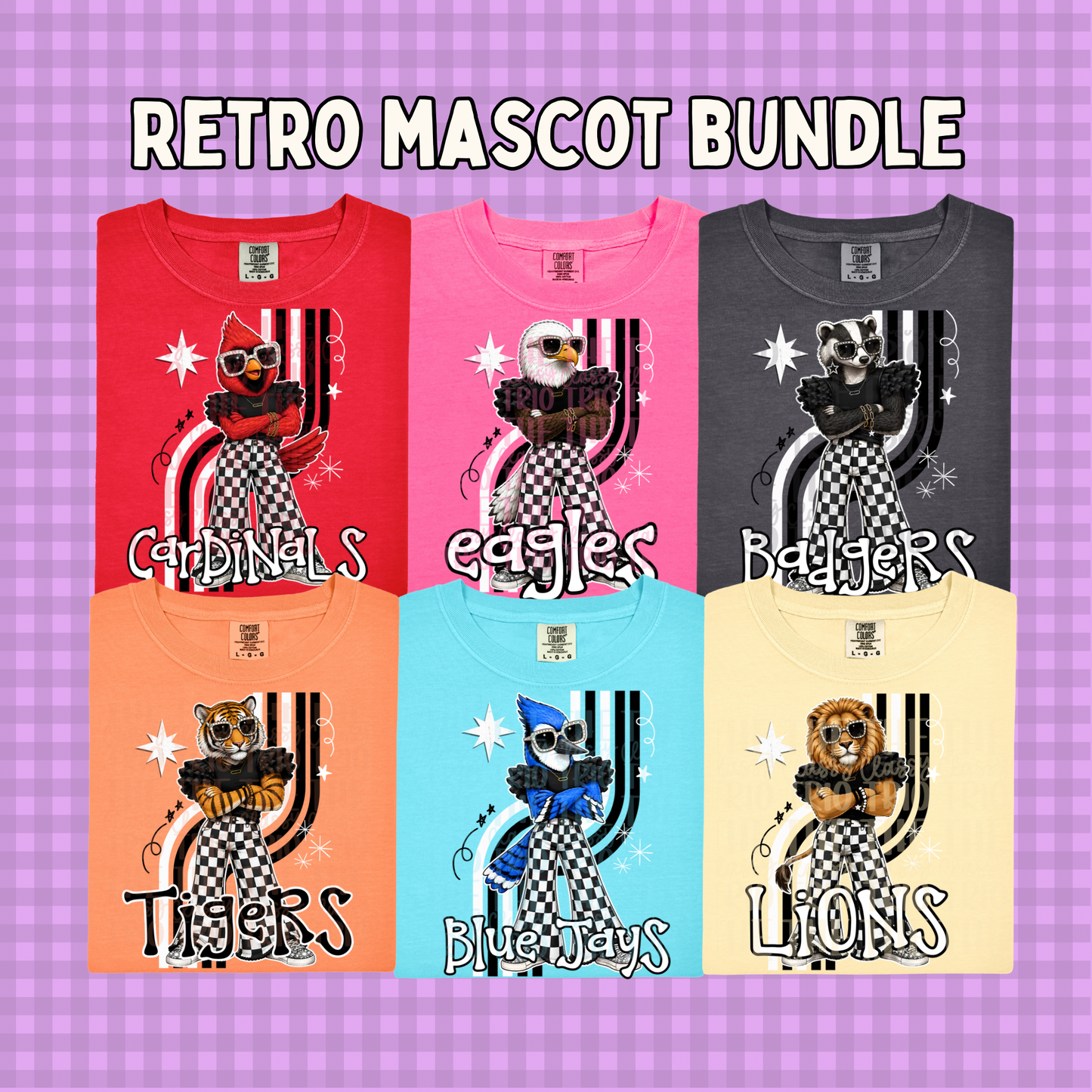 Retro Mascots Bundle PNG | Trendy Design School Shirt, Teacher, School Spirit Digital