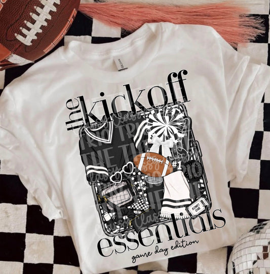 Kickoff Essentials Black White, School Spirit Wear, PNG Digital Design, Cheerleading Football (Digital Only)