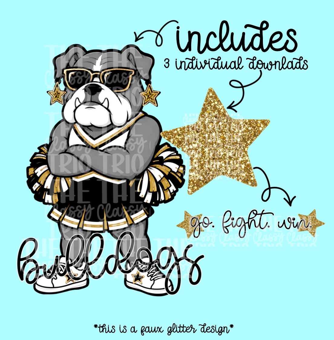 Cheer Mascots Bundle Spirit Wear PNG, Trendy Sleeve Shirt Designs, Faux Glitter, (Digital Design)