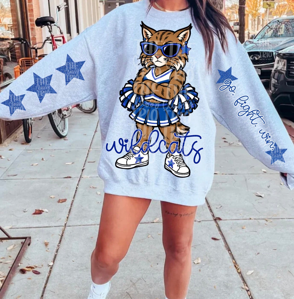 Wildcats Blue White Mascot PNG | Team Spirit Sublimation Design, Cheerleading, School Spirit Wear (Digital File)
