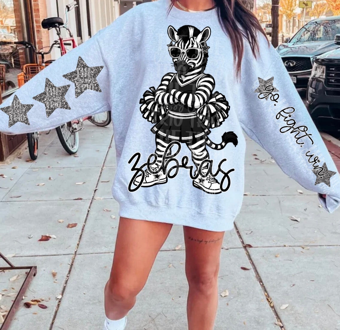 Zebras Black White Mascot PNG | Team Spirit Sublimation Design, Cheerleading, School Spirit Wear (Digital File)