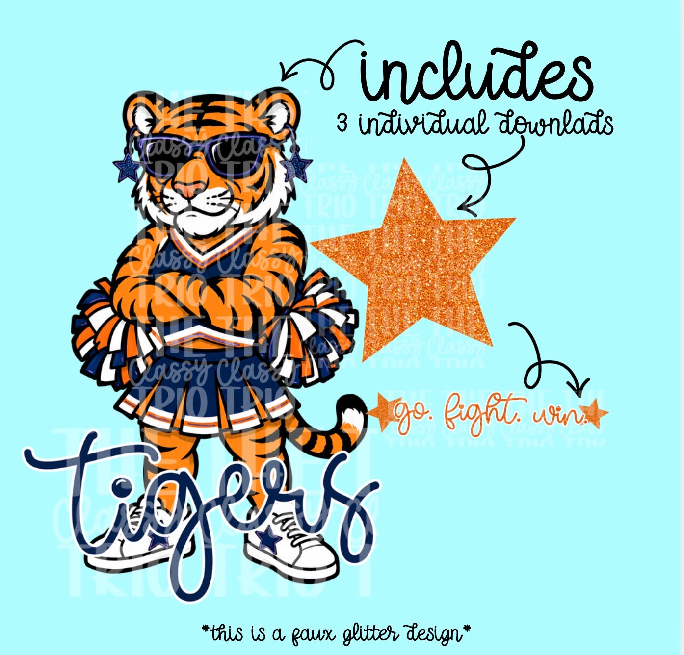Tigers Mascot PNG | Team Spirit Sublimation DTF Design, Navy Orange Cheerleading, School Spirit Wear Trending (Digital File)