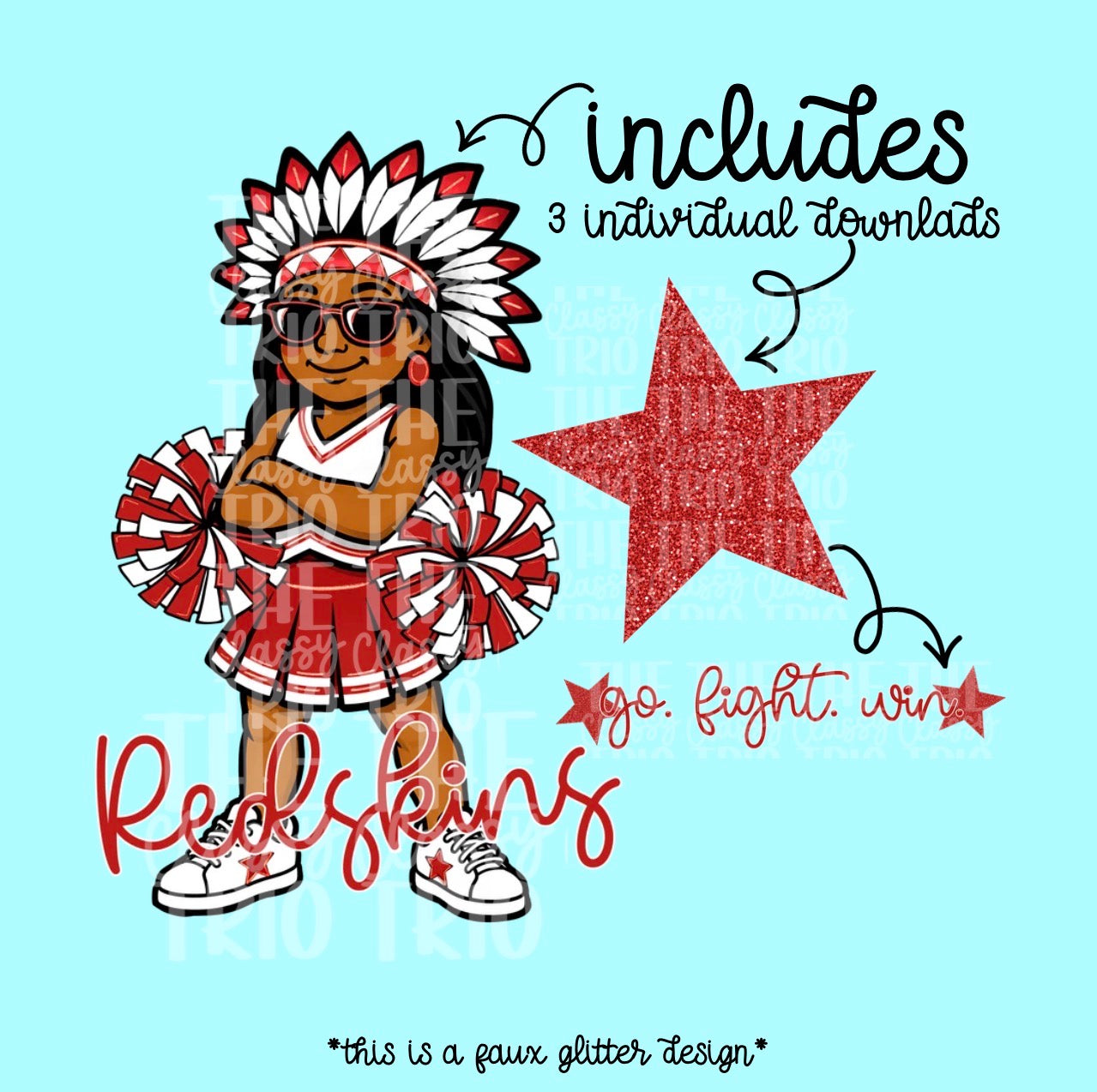 Red Skin Cheerleading Spirit Team Mascot PNG: Cheer Glitz Digital Design for Shirts and Downloads Mascot