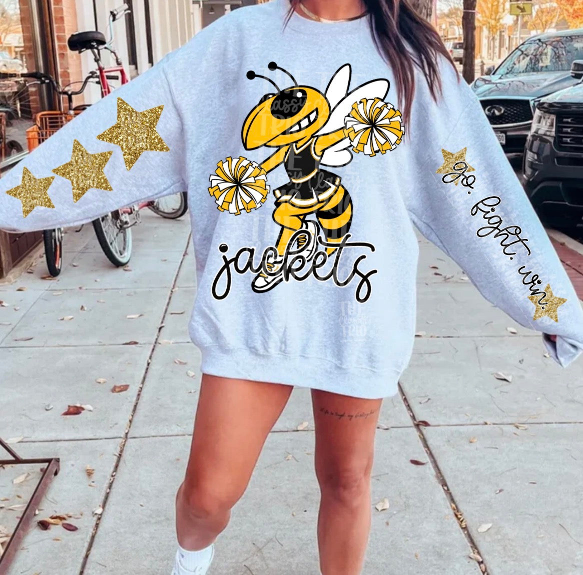 Jackets Yellow Black White Cheer Mascot PNG | Team Spirit Sublimation Design, Cheerleading, School Spirit Wear (Digital File)