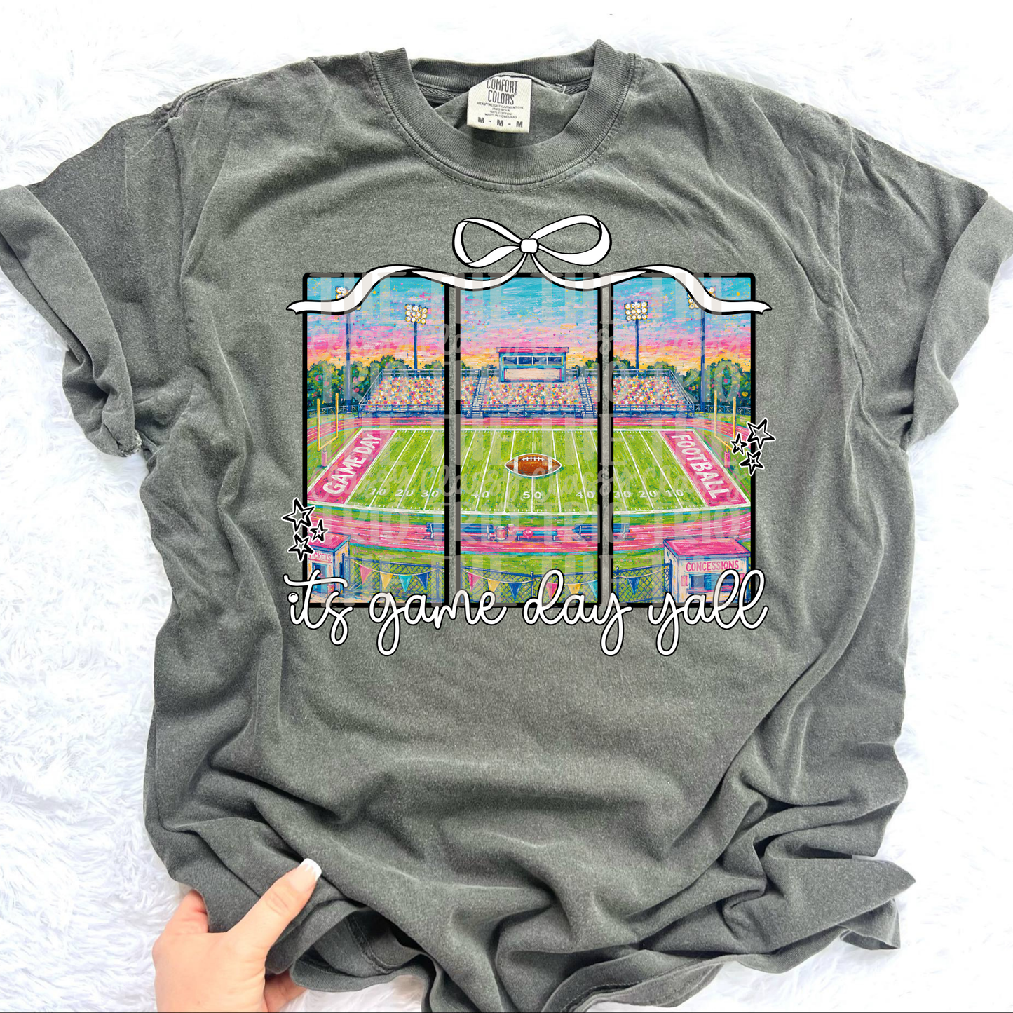It’s Game Day Yall Football Bleachers PNG | Gameday Girly Pink | Sports Stadium Illustration | Digital Download | Shirt Design PNG | Boutique Graphic