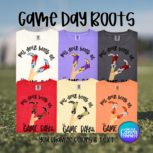 Game Day Boots Canva Template | Editable Team Shirt Design | Custom Sports Mascot Template | Sublimation & DTF Design