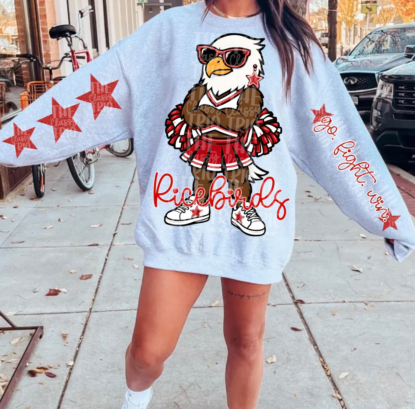 Ricebirds Cheer Mascot PNG | Team Spirit Sublimation Design, Red Cheerleading, School Spirit Wear (Digital File)