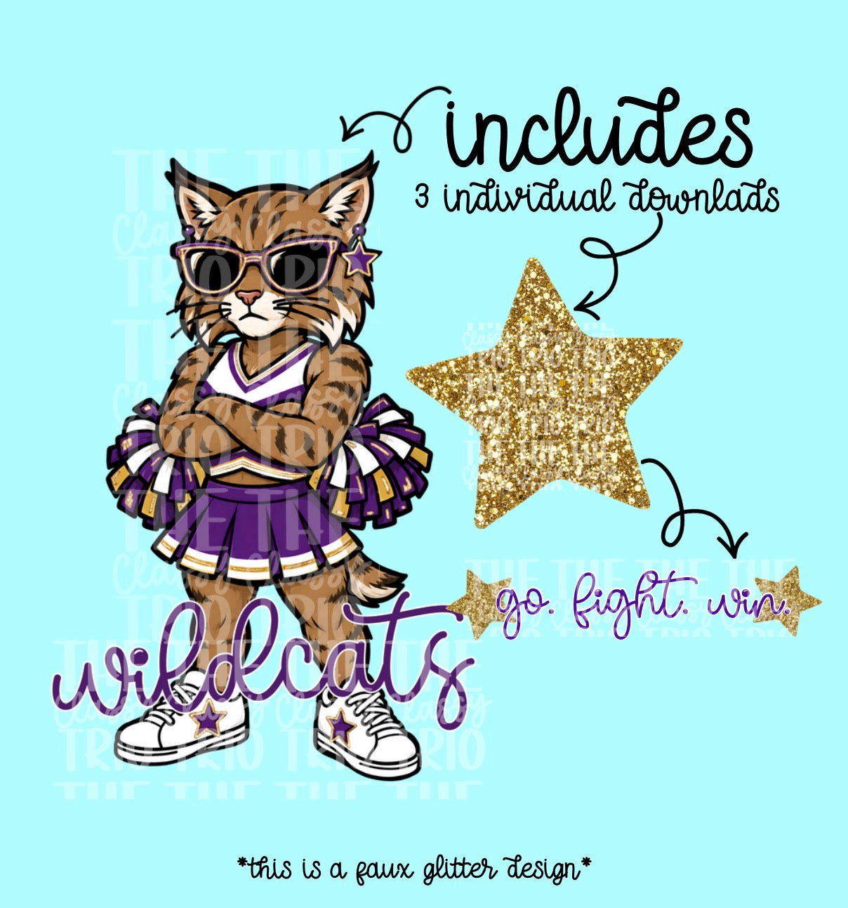 Wildcats Purple Gold Mascot PNG | Team Spirit Sublimation Design, Cheerleading, School Spirit Wear (Digital File)