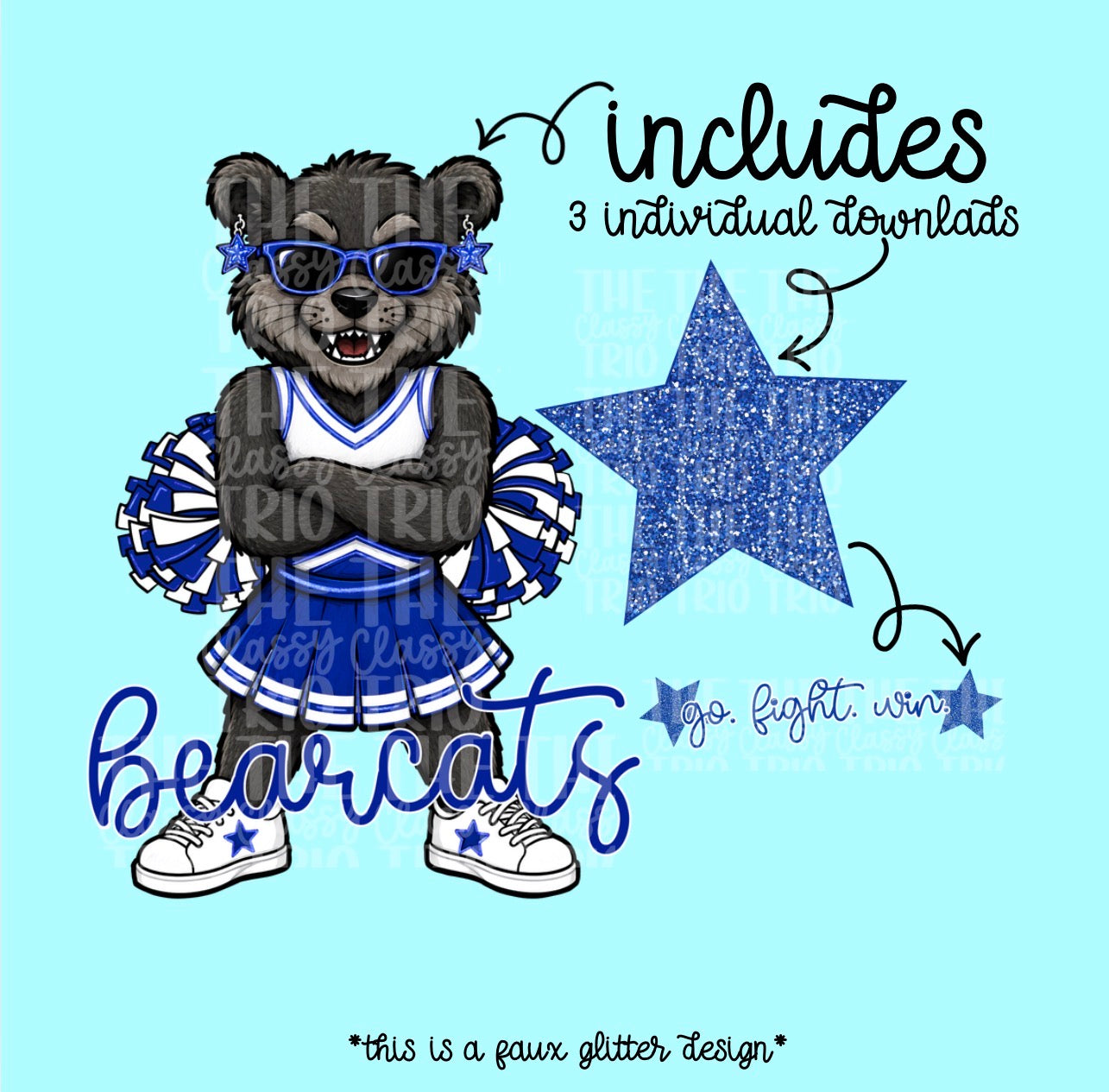 Bearcats Mascot PNG | Team Spirit Sublimation DTF Design, Blue White Cheerleading, School Spirit Wear Trending (Digital File)