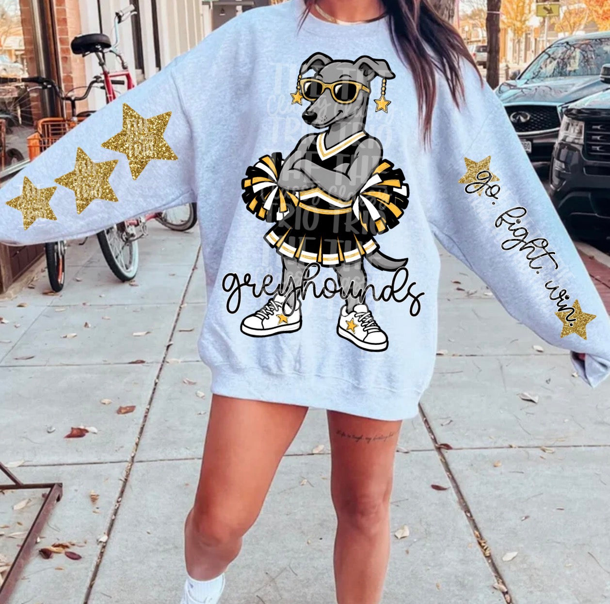 Greyhounds Mascot PNG | Team Spirit Sublimation DTF Design, Black Gold Cheerleading, School Spirit Wear Trending (Digital File)