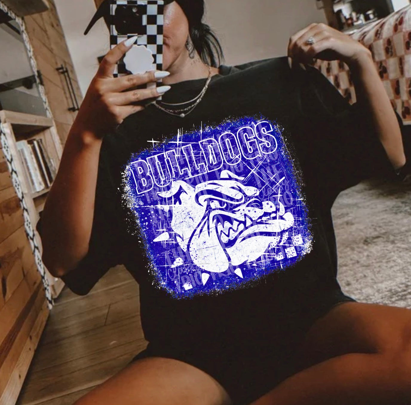 Blue Bulldogs Grudge | Digital Design | PNG | Original Designer Retro Shirt Design Trend | Vintage Chalk Distressed | School Mascot