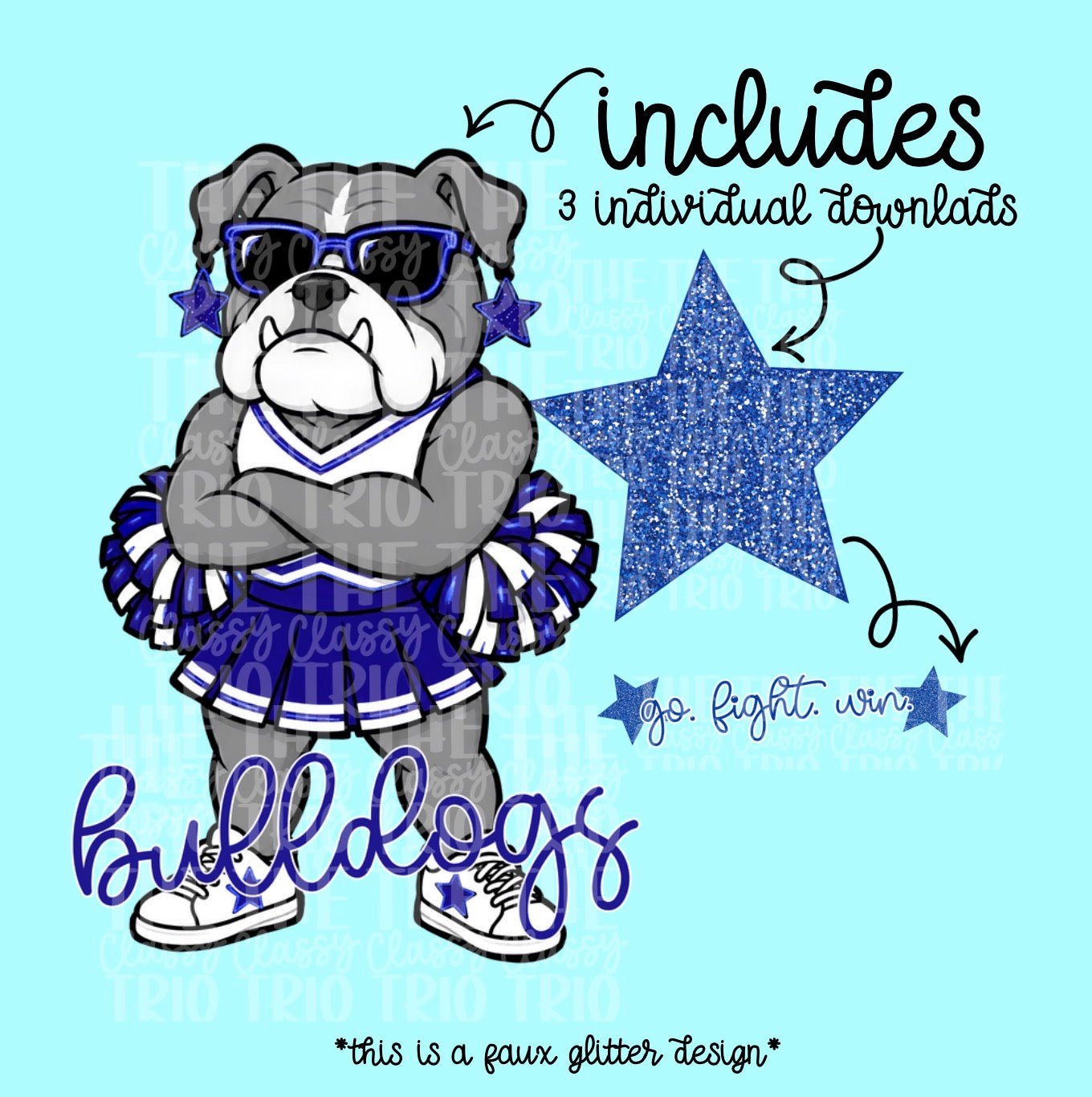 Bulldogs Mascot PNG | Team Spirit Sublimation Design, Blue White Cheerleading, School Spirit Wear (Digital File)