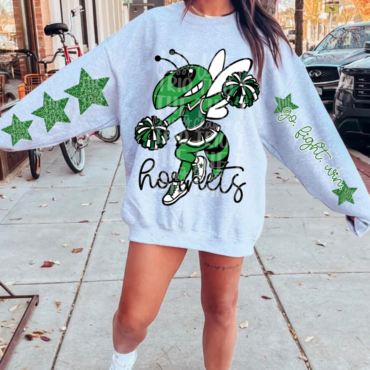 Hornets Green Black Mascot PNG | Team Spirit Sublimation Design, Cheerleading, School Spirit Wear (Digital File)