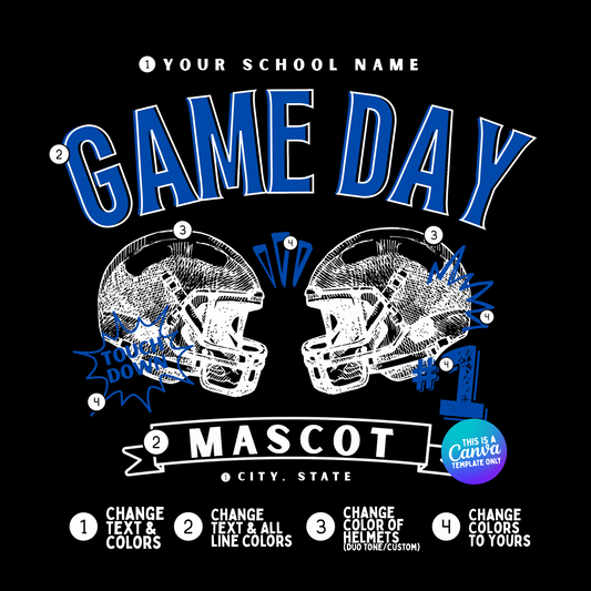 Game Day Football Canva Template | Editable Team Shirt Design | Custom Sports Mascot Template | Sublimation & DTF Design
