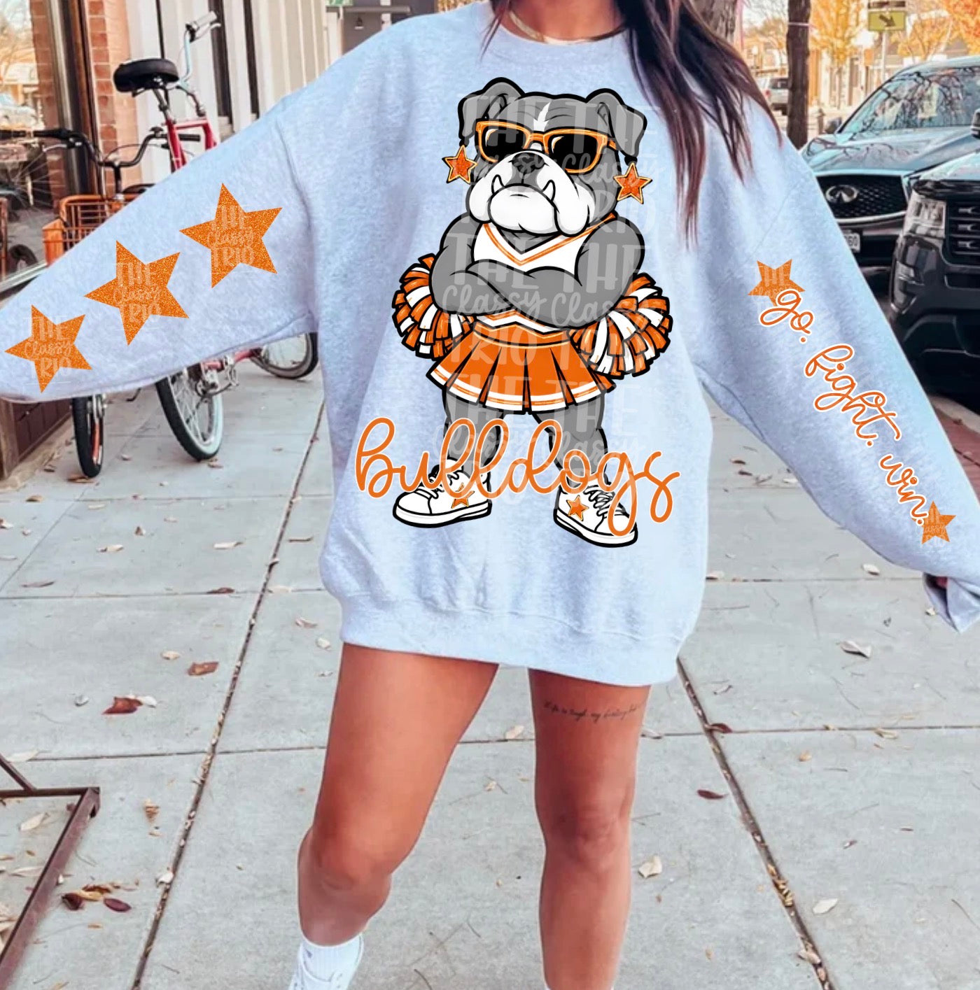 Bulldogs Mascot PNG | Team Spirit Sublimation Design, Orange White Cheerleading, School Spirit Wear (Digital File)